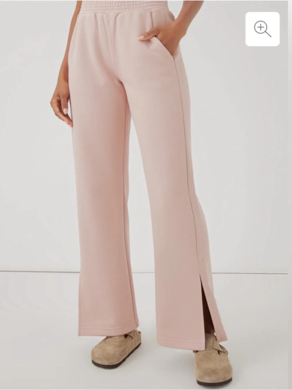 Pact Courtside Pink Split Hem Organic Cotton Fleece Sweatpants Wide Leg SZ Large - Picture 1 of 13